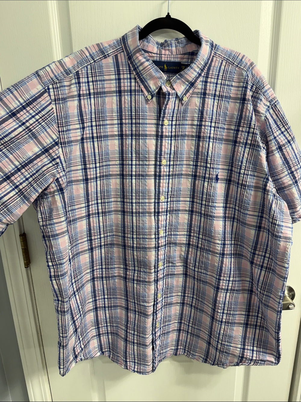 Ralph Lauren Pink and Blue Plaid Short-Sleeve Button-Down Shirt